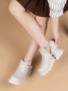 1 Paar Kindersportschuhe, Kinderstiefel, britischer Stil, thermisch gefüttert für den Winter, geeignet für Mädchen & Jungen