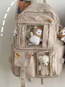 2025新款防水多口袋尼龙双肩包，女款，适合大学生，可装笔记本电脑和书籍，便携设计，带笔记本电脑隔层，大容量，是女大学生/高中生的理想之选，适合户外、旅行、通勤、办公、街头风格，日系风格，旅行必备，节日/派对礼物，返校用品