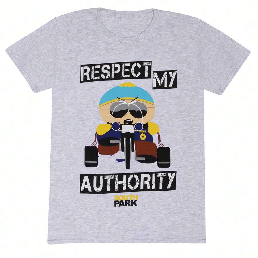 SOUTH PARK Maglietta unisex per adulti "Rispetta la mia autorità" di Eric Cartman (grigio melange)