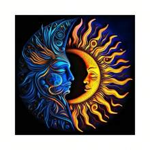 Kit creativo per pittura di diamanti 5D fai-da-te, con volti di sole e luna vibranti, con diamanti acrilici tondi, per punto croce, decorazione da parete, regalo di Ringraziamento, regalo per la casa, decorazione mistica con arte di diamanti acrilici