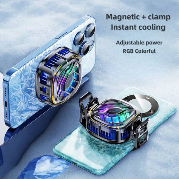 2-In-1 Magnetic/Back Clip Phone Semiconductor Cooling Fan With Digital Display, Suitable For IOS And Android Gaming Cooling