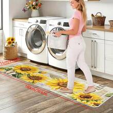 Anti-Slip Sunflower Pattern Kitchen Mat - Oil Resistant, Waterproof, Crystal Velvet Material, Machine Washable, Stain Resistant - Suitable For Entryways, Living Rooms, Laundry Rooms, Bathrooms, Etc. - Spring And Summer Decor - Multicolor - View 10