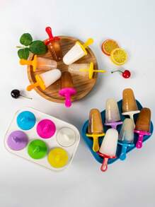 Molde de silicona para paletas heladas de 6 cavidades con tapa, fácil de limpiar y desmoldar, con opciones de colores múltiples, ideal para hacer helados caseros para niños y familias en verano