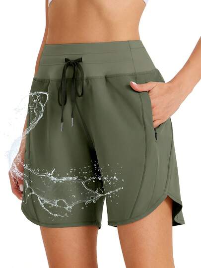ZUTY 7" High Waisted Athletic Shorts For Women Running Workout Long Shorts With 3 Zipper Pockets Summer