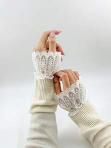 1 Pair Lace Hollow-Out Sleeves, Suitable For Formal Events, Weddings, And Daily Wear - Black - View 8
