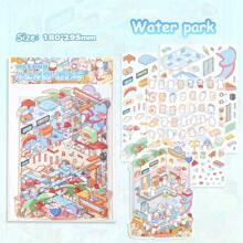 Big Plus Size Sweet Cute 3D Cartoon Sticker Scenes, DIY House Stickers For Water Park, Spring Restaurant, Bath Centre, Coffee RV, Garden Stroll, 3D Miniature Scene Stickers For Adult Kids Relief Stress Pass The Time