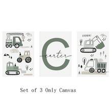 Customized Canvas Wall Art - Custom Nursery Boy Wall Art, Construction Wall Decor, Tractor And Truck Prints, Custom Name, Gift For Baby Boy, Set Of 3 , Custom Name & Number - Optional Frame, High-Quality Material, Unique Gift Idea, Decor Gifts Birthday Graduation Home Decor Back To School Room Decor School Supplies