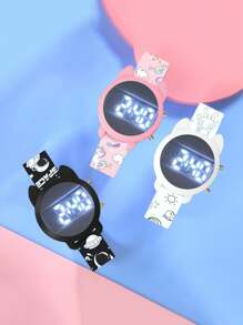 1/3 piezas de un reloj electrónico de estudiante con estampados de gato de dibujos animados, caballo arcoíris, astronauta en correa, moda y versátil, como regalo, regalo de cumpleaños o regalo de festividad