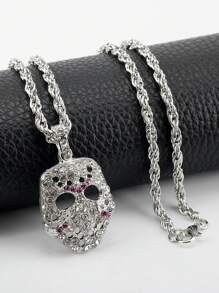 Vintage Rhinestone Decor Mask Pendant Necklace, Hip Hop Fashion Jewelry, European And American Style