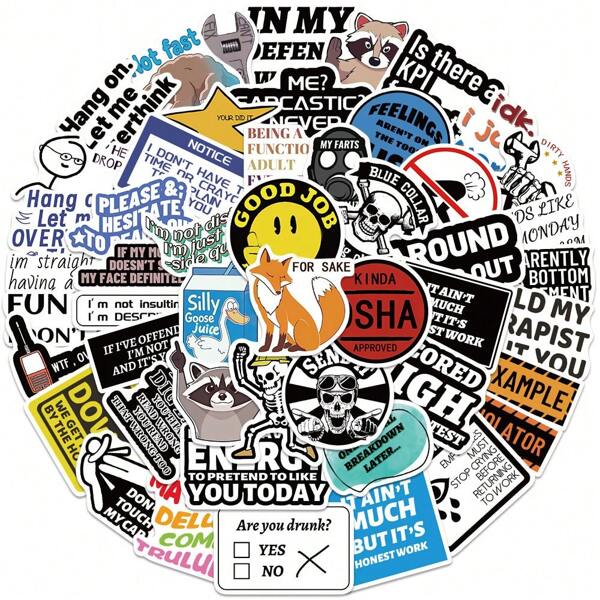 50Pcs Cartoon Snarky MEME Stickers Sarcastic Stickers Funny Work Stickers Funny Stickers For Adults Aesthetic Stickers Cartoon Graffiti Lable Vinyl Waterproof Stickers For Laptop,Bumper,Skateboard,Water Bottles,Computer,Phone School Supplies,Back To School