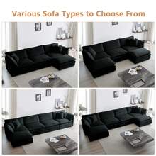 Luxury Modular Sectional Sofa, 146.5" Modern Chenille Comfy Cloud Couches For Living Room Office, 4 Seater Deep Sofa With 2 Armrest Pillows And 4 Toss Pillows, Black - Black 4 Seat - 查看 6