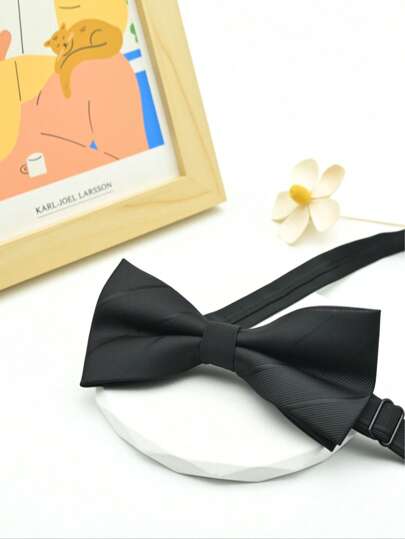 1pc Men's Solid & Striped Bowknot, Formal Business Bowknot For Wedding, Party, Gift