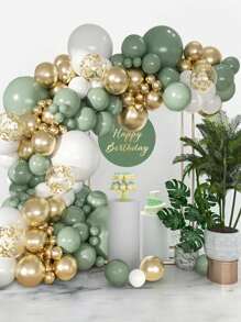 123 Stücke salbeigrüne, goldene und elfenbeinfarben Latex Luftballons, perfekt für Geburtstags-, Hochzeits-, Baby-Dusch- und Feierdekoration, Fotohintergrund-Wanddekoration, dekorativer Ballonbogen-Bausatz