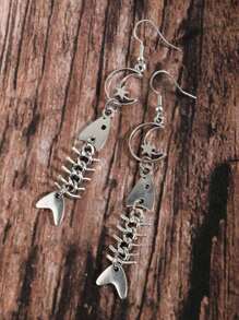 Retro Gothic Punk Style Star, Moon & Fishbone Y2K Design Earrings For Women