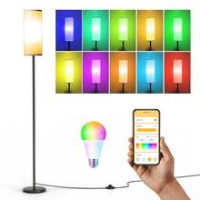 63inch Smart Floor Lamp With Fabric Shade, Black Metal Pole, A 9W A19 Smart Bulb, 2700-6500K + RGB Color-Changing. Foot Switch And App Control, App Music Synchr, Suitable For Room Decoration, Bedroom, Living Room, Commercial Decoration. - View 4