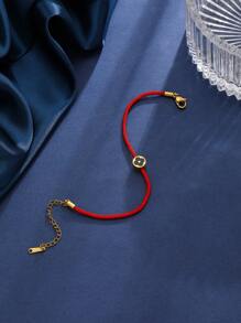 Minimalist Red String Titanium Steel Single Gold Bead Lucky Charm Bracelet