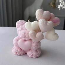 Stampo in silicone morbido a forma di orsetto a cuore, per argilla, pietra ollare, cera per realizzare candele fai-da-te