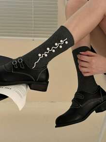 1 Par de Meias Vintage com Brilhos e Babados Duplos até a Panturrilha, Meias Rendadas