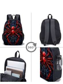 3 pièces Set de sacs à dos, Imprimé araignée/Imprimé jeu, Unisexe, Sac à déjeuner, Trousse, Sac à dos
