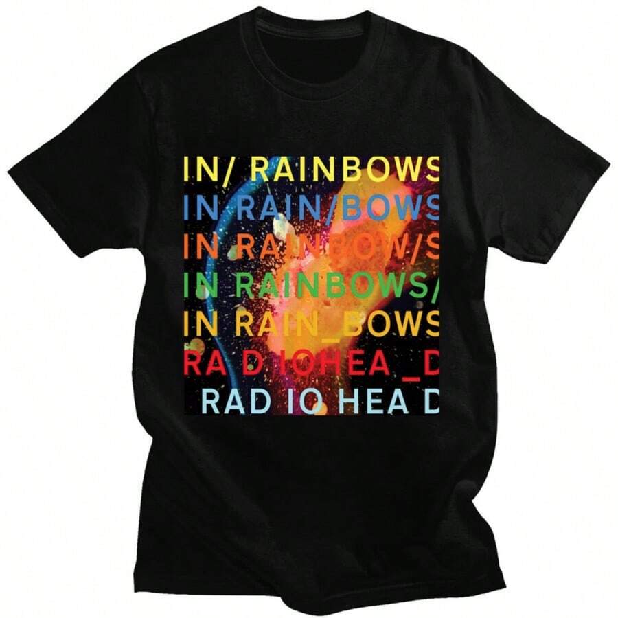 COOL SUMMER Band Rock Radioheads T Shirt Music Album In Rainbows Graphic T Shirts Men's Hip Hop Streetwear Gothic Cotton Tee Shirt Oversize - 黑色 - 查看 1