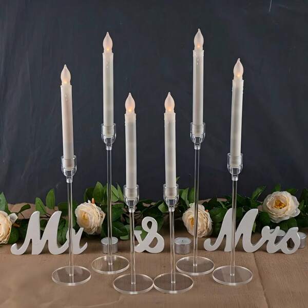 3/6/18Pcs Tall Candle Holders Acrylic Transparent Tapered Candle Holder Set Home Decoration Wedding Party Table Centerpieces