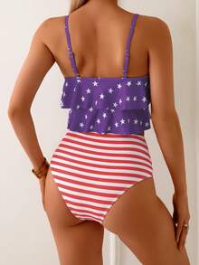Women's Fashion American Flag Print Casual Bikini Set