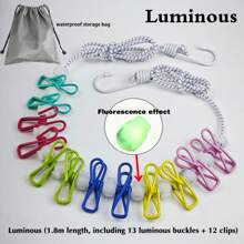 Retractable Portable Clothesline For Travel,Clothing Line With 12 Clothes Clips, For Indoor Laundry Drying Line,Outdoor Camping Accessories,Free Storage Bag,Multiple Color Specifications
