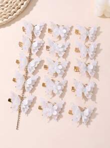 5pcs/15pcs Set Glitter Butterfly Hair Clips For Girls