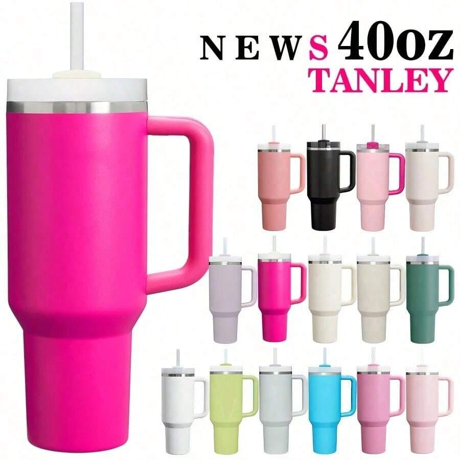 1 件，兼容 Cup 40 盎司不锈钢带手柄和吸管的玻璃杯，40 盎司大容量双层真空隔热保温冷热饮料瓶，适用于家庭、办公室和户外活动露营