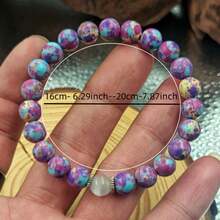 1 Piece Of Natural Empire Turquoise Cat Eye Elastic Bracelet, Handmade, Men's And Women's Stress Relief Bracelet, Psychological Balance And Communication Assistance - 多色的 - 查看 2