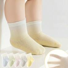 5 Pairs Baby Socks, Newborn Infant Summer Thin Mesh Mid-Calf Breathable, Non-Constrictive, 0-1 Year
