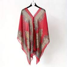Plus Size Bohemian Floral Print Chiffon Shawl Scarf - Lightweight Beach Cover-Up For Women, Wrinkle-Resistant Summer Vacation Wrap With Random Floral Pattern, Hand Wash/Dry Clean, Beachwear, Stylish Beachwear, Soft Texture, Delicate Material, Fashion Accessory, Boho Lovers - Multicolor - View 8