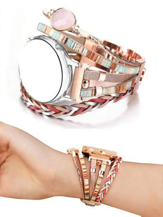 1 件时尚分层仿皮表带，适用于三星 Galaxy Watch/Garmin///Amazfit 智能手表，适合 20 毫米/22 毫米表耳宽度，可调节金属扣（仅限表带）