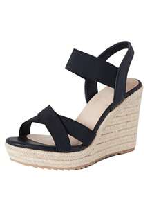 Comfort Women's Espadrilles Sandals Open Toe Platform Heel Elastic Ankle Strap Summer Sandals Vacation Beach Slip On Sandals For Women - 黑色 - 查看 1