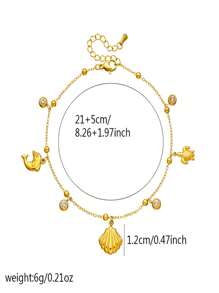 1 Fashionable And Versatile Daily Wear Gold-Plated Stainless Steel Chain, Scallop Turtle Dolphin Pendant, Foot Accessory, Ankle Chain