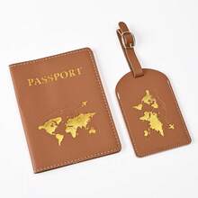 2pcs/Set Travel Essential Kit - Customized Synthetic Leather Passport Cover And Customized Name Luggage Tag, Foldable Lightweight, Open And Close Style, Great For Outdoor Trip And Travel Gift, Multiple Styles
