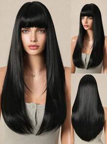 55.88cm Long Straight Hair Wig With Bangs Synthetic Rose Net Straight Hair Wig For Ladies Suitable For Everyday Party Halloween Costumes