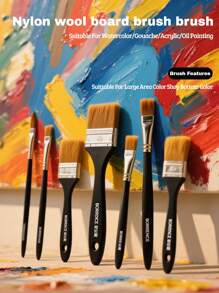 Pennelli in nylon con setole larghe e manico in legno per pittura ad acrilico, olio e acquerello, articoli di cancelleria per l'arte, per il ritorno a scuola