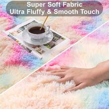 Extra Soft, Fluffy Rug For The Bedroom, Shag Rug For The Living Room With 4 Non-Slip Rug Pads, Multiple Sizes Available, Large, Cozy Shag Rug For Boys And Girls' Room Decoration, Non-Slip Nursery Rug, Modern Shag Rug For Indoor Use, Cream White - 紮染彩虹 - 查看 6