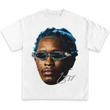 Vintage Rapper Face Graphic Tee – Blue Hair Unisex Cotton T-Shirt - White - View 1