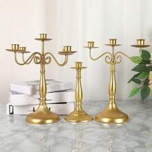 1pc Vintage Gold Candle Holder - Metal Candelabra With 3 Or 5 Arms, For Formal Events, Weddings, Churches, Holiday Decorations, Christmas - Cone Shaped Candle Stand - Decor Accessory