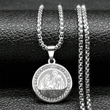 Christian Mother Of Jesus Medallion Pendant Necklace For Women Men's Gold/Silver Color Stainless Steel Rhinestone Chain Jewelry - Necklace - View 12
