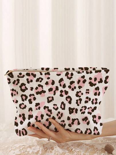 1 szt. przenośna kosmetyczka z nadrukiem w panterkę, dwustronna kosmetyczka z zamkiem błyskawicznym, wielofunkcyjny organizer na kosmetyki podróżne, dekoracja jesienna, wystrój pokoju