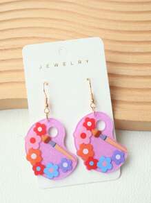 1 par de pendientes de pintura acrílica en forma de paleta, con pinceles, diseño de flores coloridas, pendientes encantadores adecuados para uso diario de las mujeres, accesorios de regalo