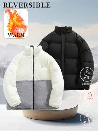 Reversible Padded Couple's Jacket, Thick And Fashionable Unisex Padded Coat For Winter,Fleece