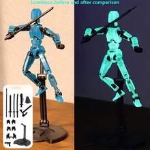 1pc Glow-In-The-Dark Articulated Action Figure - 3D Printed, Multi-Jointed Collectible Toy, Blue/Transparent - Multicolor - View 8