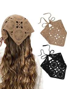 1 Stück Damen Bandana gehäkelter Kopftuch Blumen Dreieck Kopftuch, atmungsaktiv vielseitig Retro Gänseblümchen Haarband für Damen Mode Haaraccessoires Boho Haarband Herbst Winter Stirnbänder für Damen für Urlaubsoutfits Frau - Verschiedenfarbig - Übersicht 1
