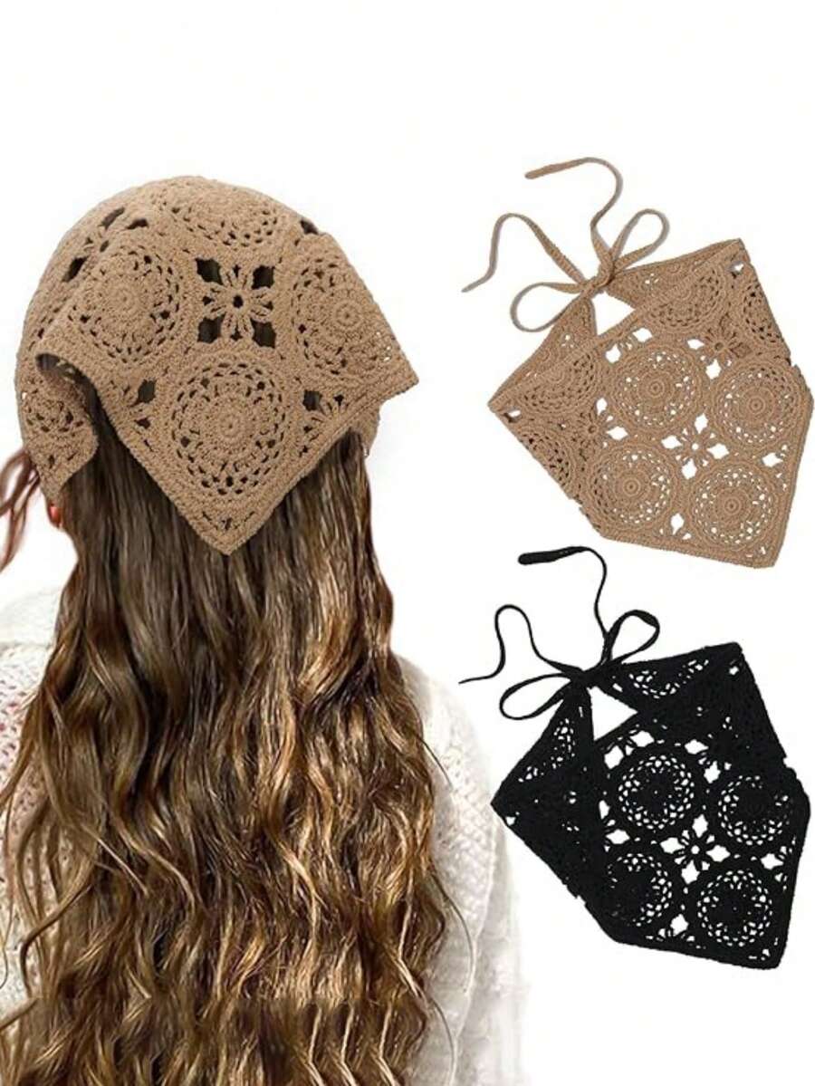 1 Stück Damen Bandana gehäkelter Kopftuch Blumen Dreieck Kopftuch, atmungsaktiv vielseitig Retro Gänseblümchen Haarband für Damen Mode Haaraccessoires Boho Haarband Herbst Winter Stirnbänder für Damen für Urlaubsoutfits Frau - Verschiedenfarbig - Übersicht 1