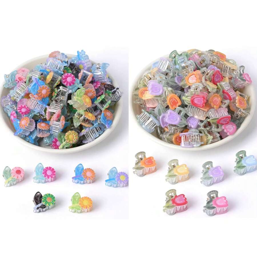 20pcs Random Colors Mini Tulip & Sunflower Cute Hair Clips, Bangs & Hair Accessories, Suitable For Women In Summer Beauty Claw Clips - Multicolor 20pcs - View 1