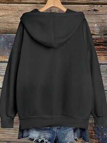 印花连帽休闲运动衫，毕业长袖上衣，返校服装，毕业，女士教师服装，返校 - 黑色 - 查看 4